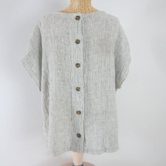 Tahari Womens M Gray Loosely Woven Linen Relaxed Tunic Back Buttons Short Sleeve - Picture 1 of 8